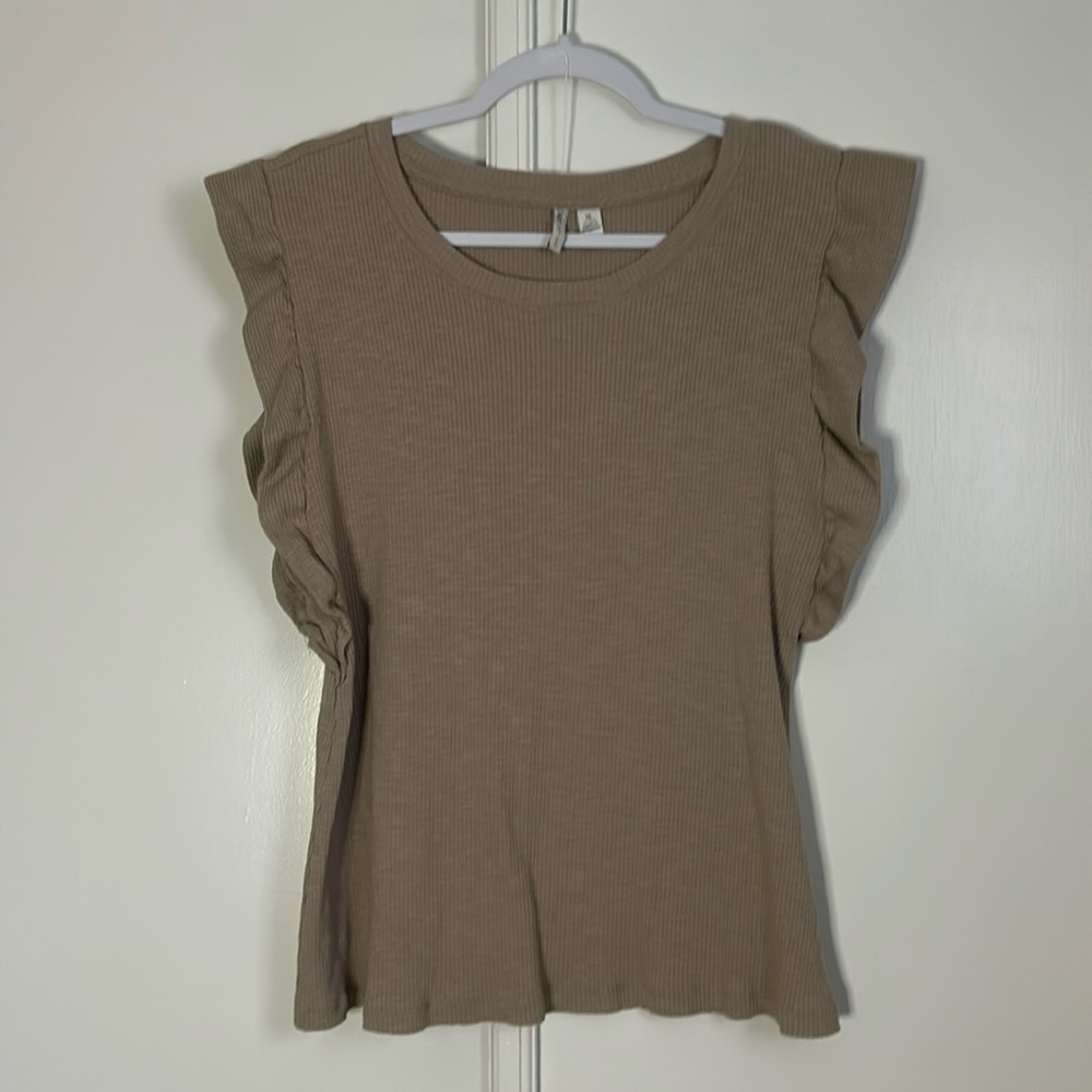 Cato Tan Ruffle Sleeve Blouse